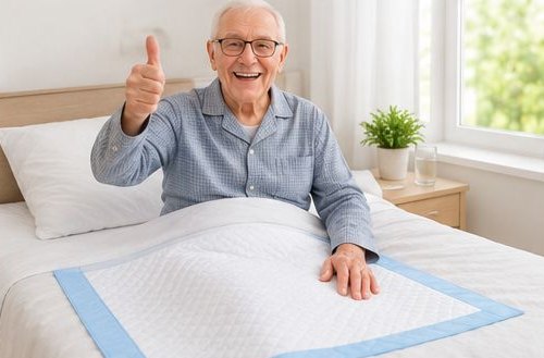 Elderly man resting comfortably on a Clad Medical disposable underpad